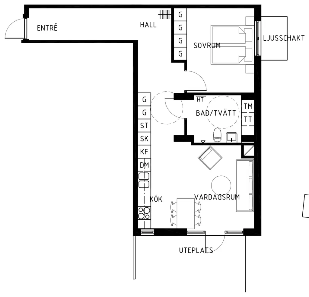 Planritning, Lägenhet 1-10, 2 rum, 63 m²