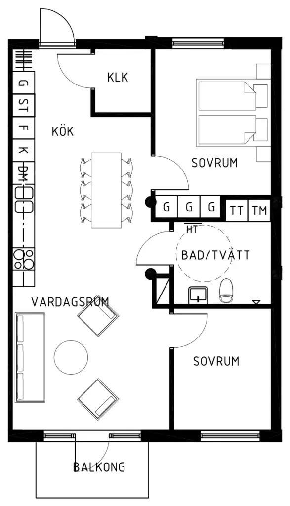 Planritning, Lägenhet 2-10, 3 rum, 70 m²